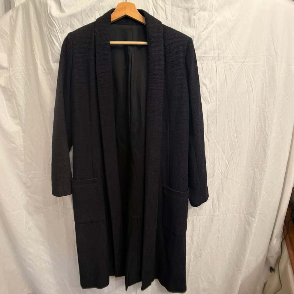The Kooples Coat Size 38 Black Long Textured Shawl Collar